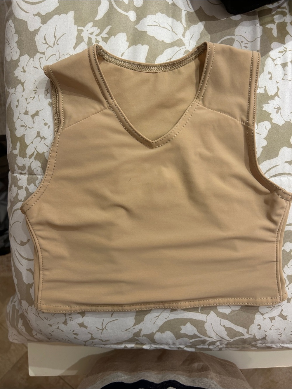 Sleeveless V-Neck Crop Top in Beige